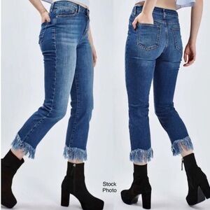 Topshop Moto Dree Fringe Frayed Hem Cropped Jeans Blue Medium Wash Denim Size 28